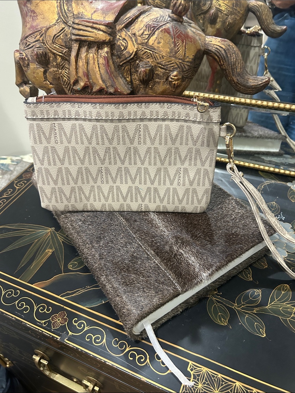 MARCO - Beige Monogram Wristlet Pouch- NWOT